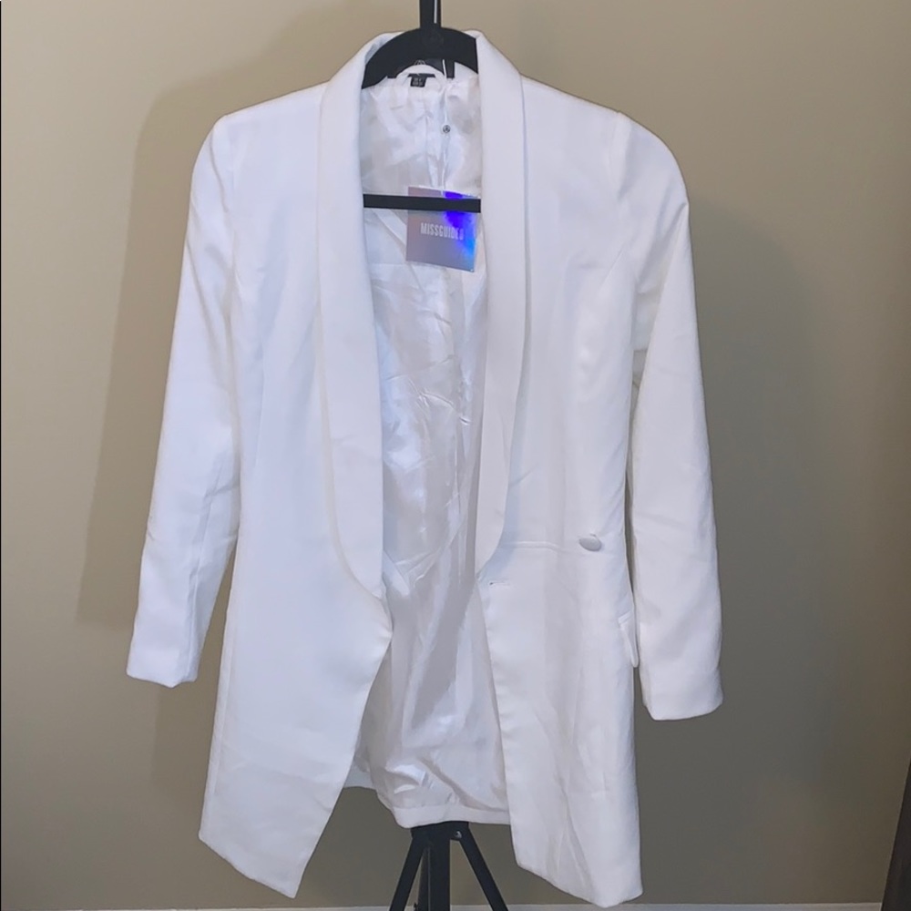 White Asymmetric Blazer Dress